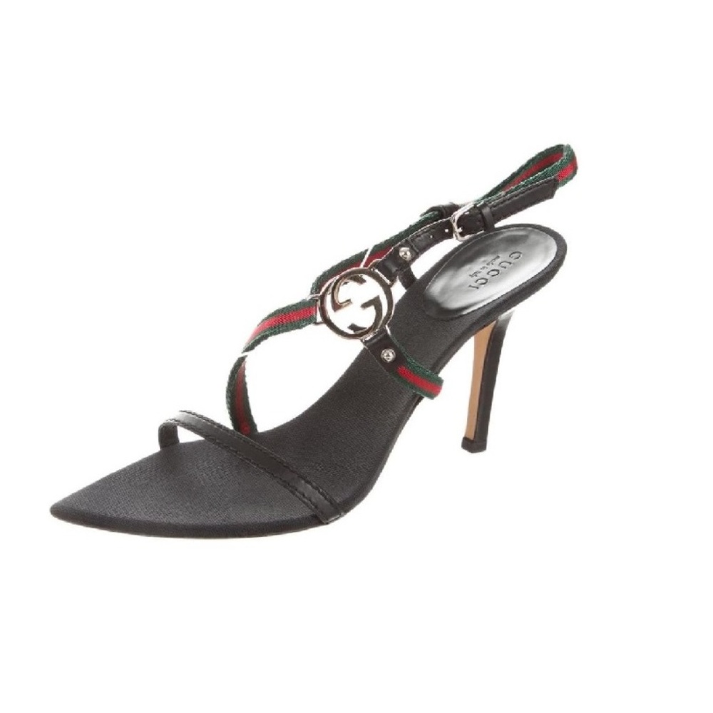 GUCCI Almond-toe Gold GG Strappy Size 7.5